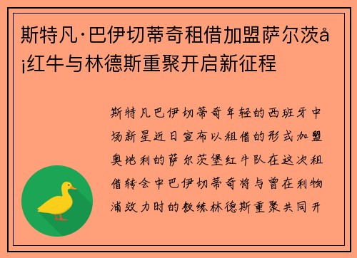 斯特凡·巴伊切蒂奇租借加盟萨尔茨堡红牛与林德斯重聚开启新征程